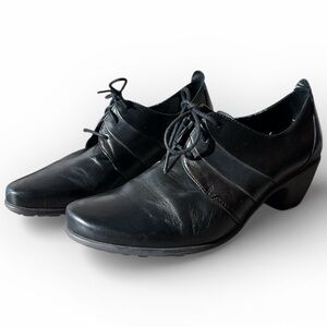 regarde le ciel genuine leather oxford heeled lace up Black Women's Shoes